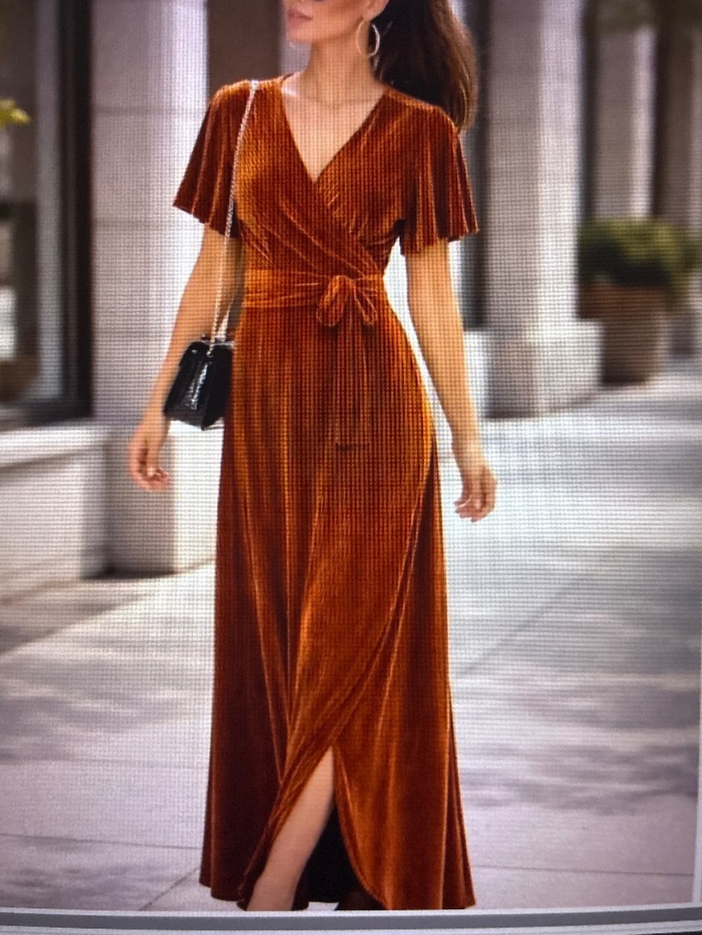 Baltic Born Ribbed Velvet Flutter Sleeve Wrap Maxi Dress